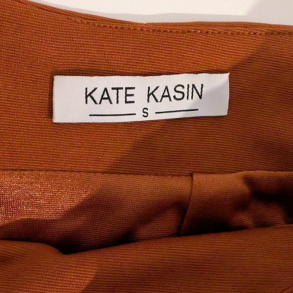 Kate Kasin Wrap Knot Asymmetrical Midi Skirt Burnt Orange - Picture 3 of 3